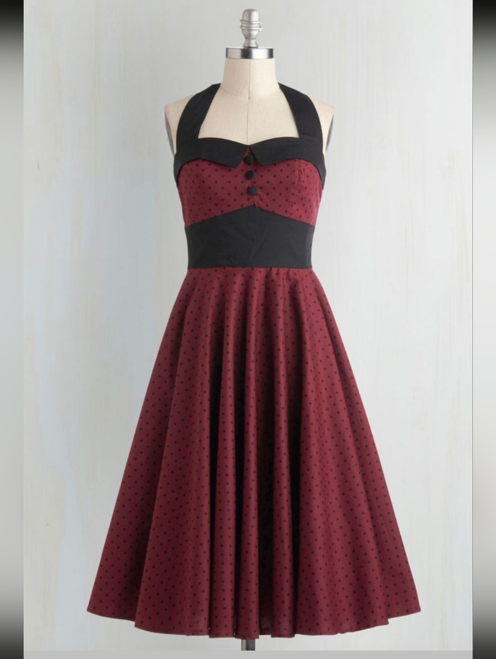 Hell Bunny Vixen Ashley Burgundy Black Polka Dot Fit & Flare Dress - Picture 2 of 11